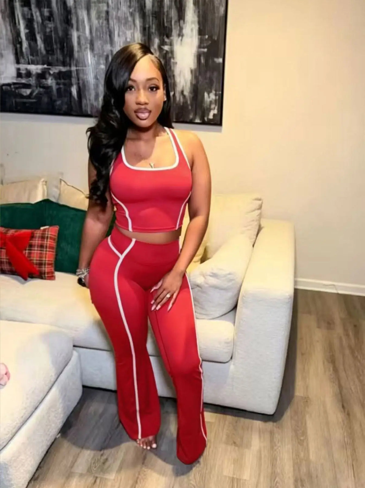 2 PCS Set S-2XL  Breathable Contrast Color Women's Gym Outfit Casual Sports Vest Yoga Pants Set Outdoor Tracksuit Running Gym Fitness Women Streetwear Sports Clothing Supplies