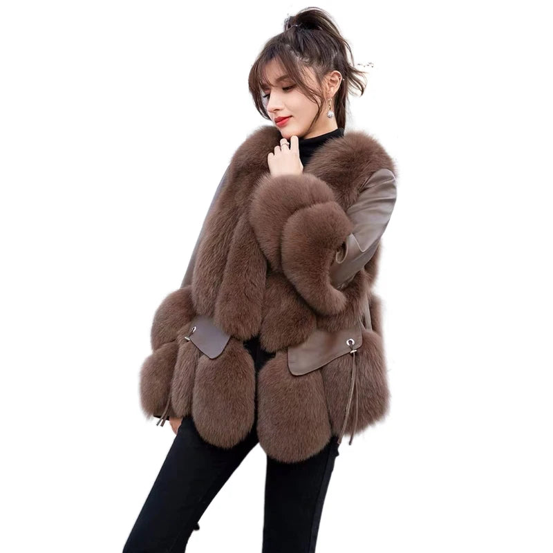 5 Colors Luxury Casual Breathable Thick Women's Real Natural Fox Fur Coat Winter Warm Jacket Outerwear Female Winter Streetwear Apparel Clothing Supplies