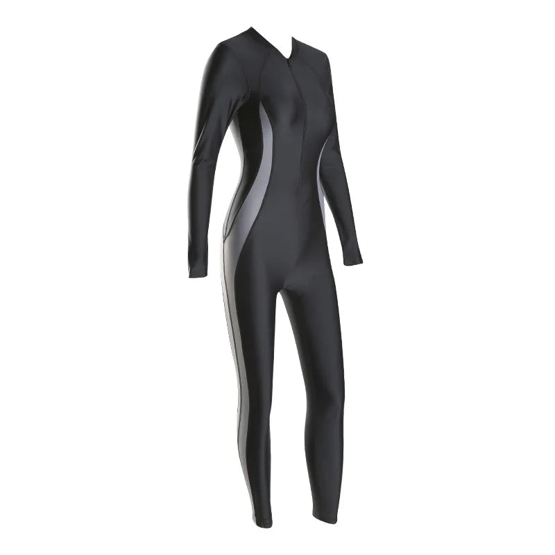 S-3XL Plus Size High-Quality NEOPRENE Professional Diving Suit Long-Sleeved Slim Slimming Training Sunscreen Conservative One-Piece Swimsuit Surfing Scuba Snorkeling Underwater Women Water Sports Apparel Suit