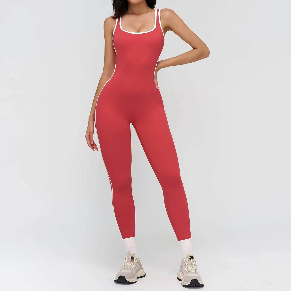 4 Colors Women's Sexy Backless Deep V-Neck Yoga Jumpsuit Full-Length High-Waisted Stretchy Breathable Eco-Friendly Outdoor Running Gym Fitness Outfit Activewear Women Sports Clothing Supplies