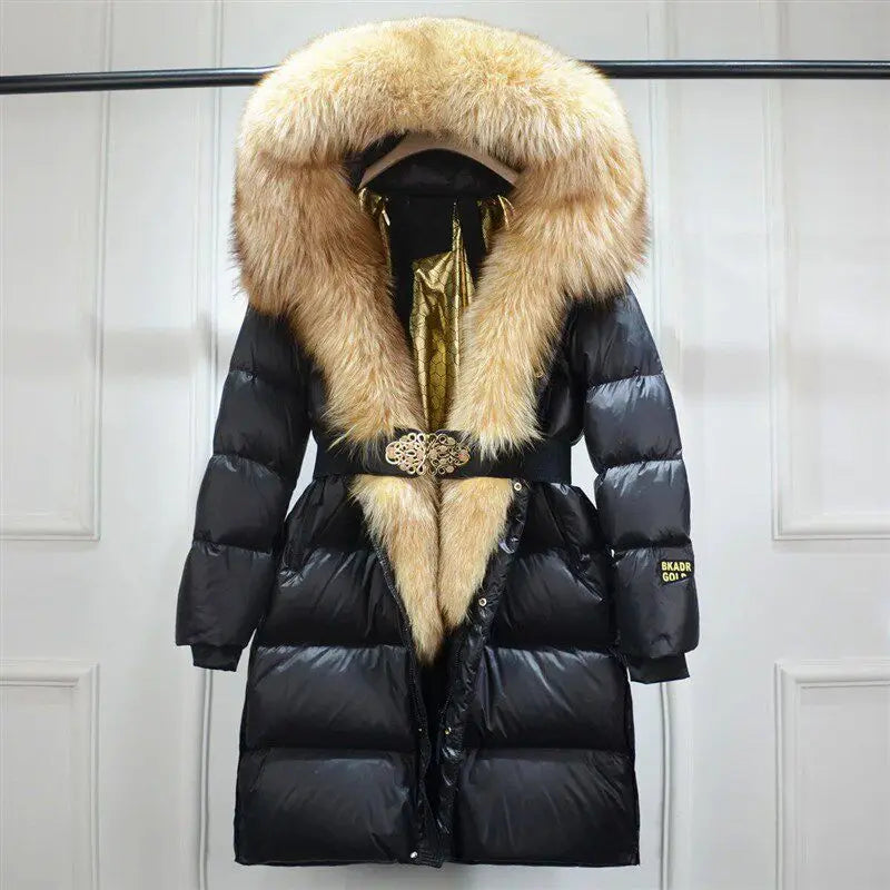 TikTok Most Popular (Few Units Left) 4 Colors Women White Duck Down Jacket With Real Natural Silver Red Fox Fur Hood Trim Belted Cinched Waist Slimming Hooded Winter Coat New Design Ladies Winter Apparel Supplies
