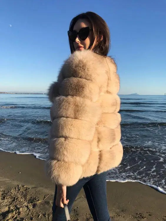 15 Colors S-2XL Luxurious Real Fox Fur Coat Women Cropped Natural Fur Jacket Customizable Real Fox Fur Coat Snow Outerwear Jackets Night Clubwear Prom Evening Party Winter Warm Ladies Luxury Apparel Supplies