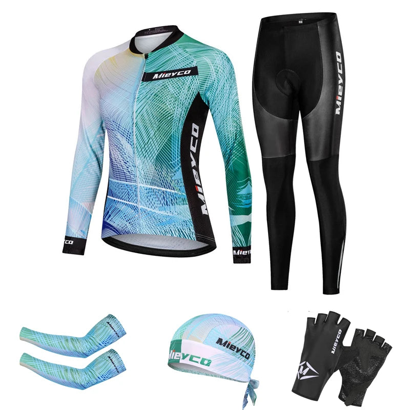 NEW Arrivals S-4XL (Size Smaller Than Usual) Women Cycling Jersey Set Gloves Long Sleeves Head Cap Pants Kits Clothing Long Sleeve MTB Bicycle Racing Apparel Accessories Sports Fashion Clothing Supplies