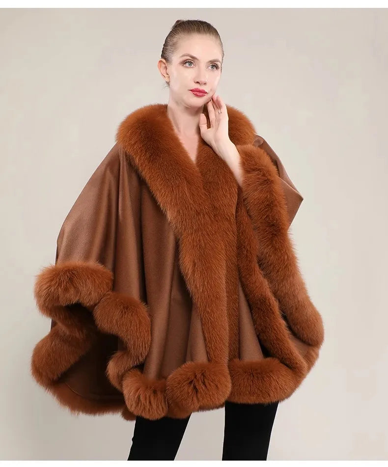 12 Colors New Coming Customized Color Real Natural Fox Fur Cashmere Poncho Women Fur Shawls Evening Party Wedding Guest Luxury Coats Outerwear Jackets Ladies Luxury Apparel Supplies