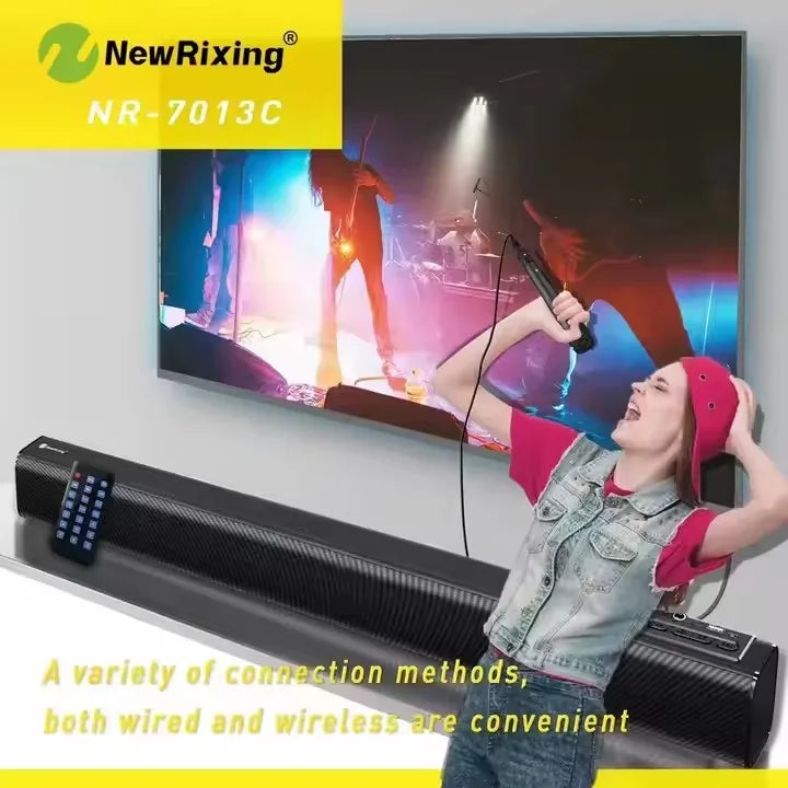 Home Theater Karaoke Sound System NR7019C 50W Desktop Long Sound Bar TV Echo Wall Karaoke BT Bluetooth Speaker Studio with APP Remote Control Built-In MIC 3D Surrounding Sound HI-FI Home Party Sound System