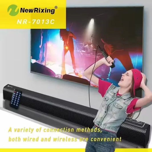 Home Theater Karaoke Sound System NR7019C 50W Desktop Long Sound Bar TV Echo Wall Karaoke BT Bluetooth Speaker Studio with APP Remote Control Built-In MIC 3D Surrounding Sound HI-FI Home Party Sound System