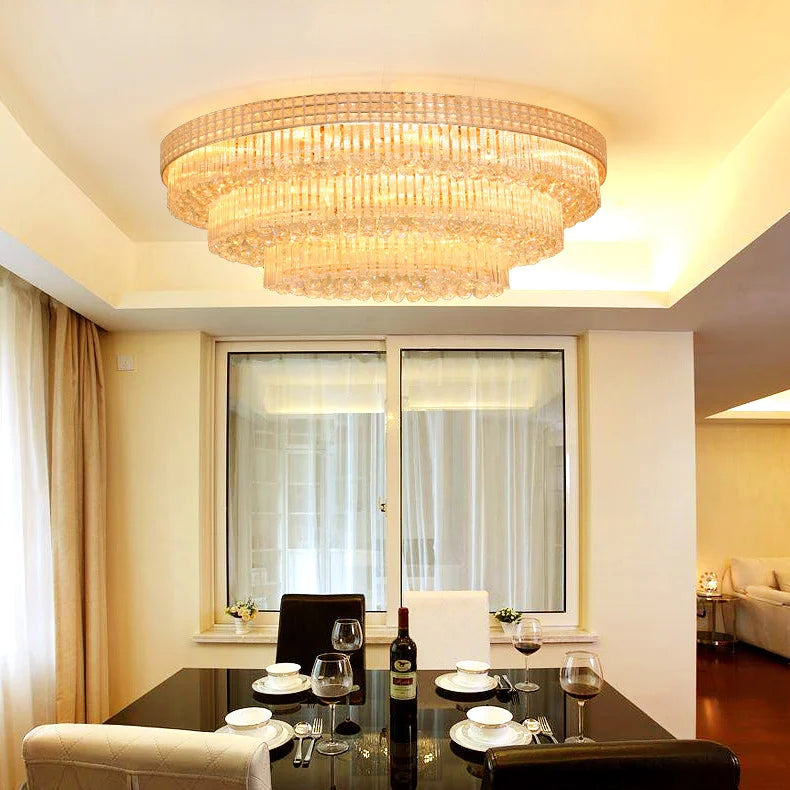 HOT SALE Villa Home Living Room Italian Modern Luxury K9 Crystal Ceiling 3 Layers Lamp Hotel Lobby Wedding Banquet Hall Art Decoration Ceiling Light Villa Living Bedroom Lighting