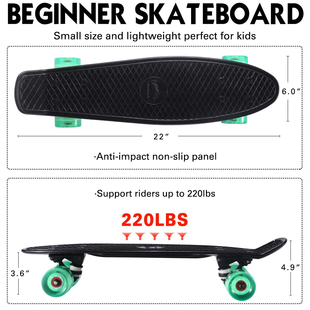 4 Colors Aluminum Trucks Professional Skateboards Penny Board 22 Inch 22*6'' Sturdy PP Plus Fiberglass Deck Mini Cruiser Skateboard for Boys and Girls with EN13613 Outdoor Sport Activities Supplies