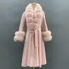 Boutique Gala HOT SALE 15 Colors Cashmere With Natural Real Fox Double Sided Sheep Wool Fur Coat With Real Fox Collar Winter Warm Custom Cashmere Outerwear Coat Evening Business Party Prom Celebrity Clothes