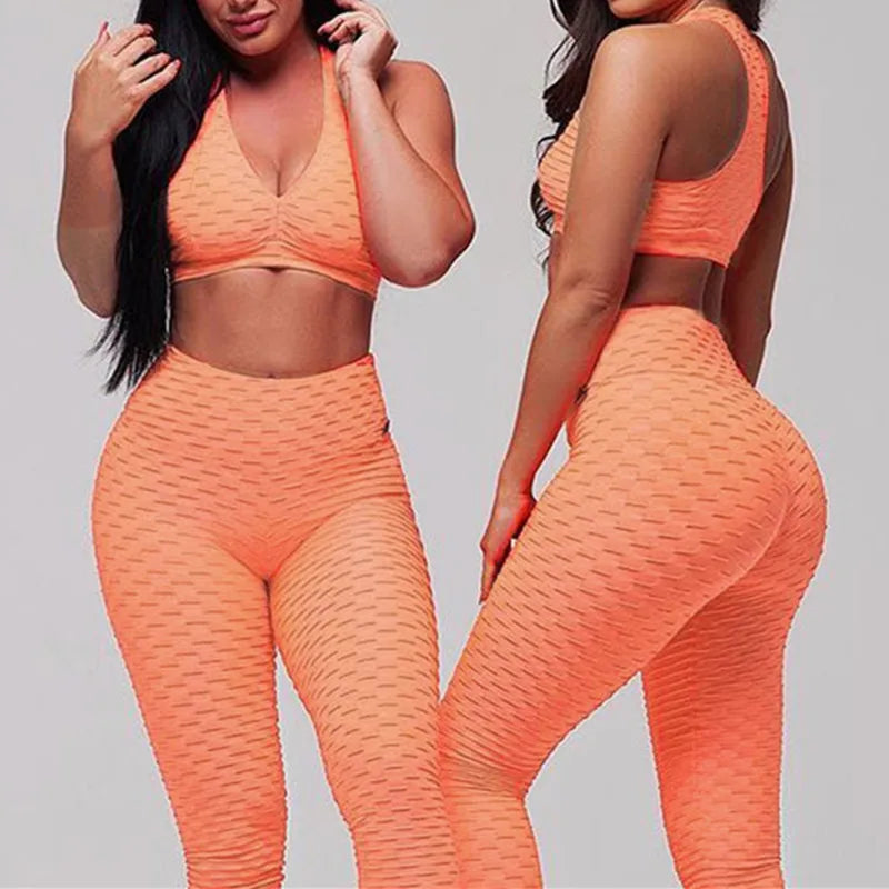 2 PCS Set 5 Colors High Waist Squat Proof Leggings Active Wear Sport Bra and Gym Pants Private Label Fitness Yoga Set Workout Sets for Women