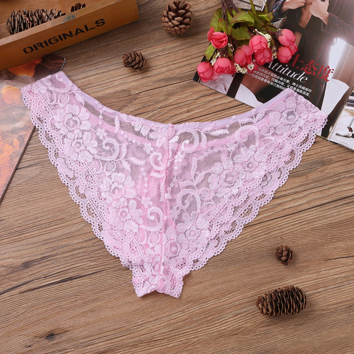 Sexy Gay Men Floral Lace Briefs Gay Male Sissy Sheer See-Though Lingerie Jockstrap Bulge Pouch G-string Underwear Underpants