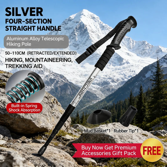 4 Colors Professional Outdoor Climbing Mountaineering Stick Retractable Aluminum Alloy Trekking Pole Anti Slip Unisex Cane for Men Women Hiking Use Winter Sport Activities Accessories