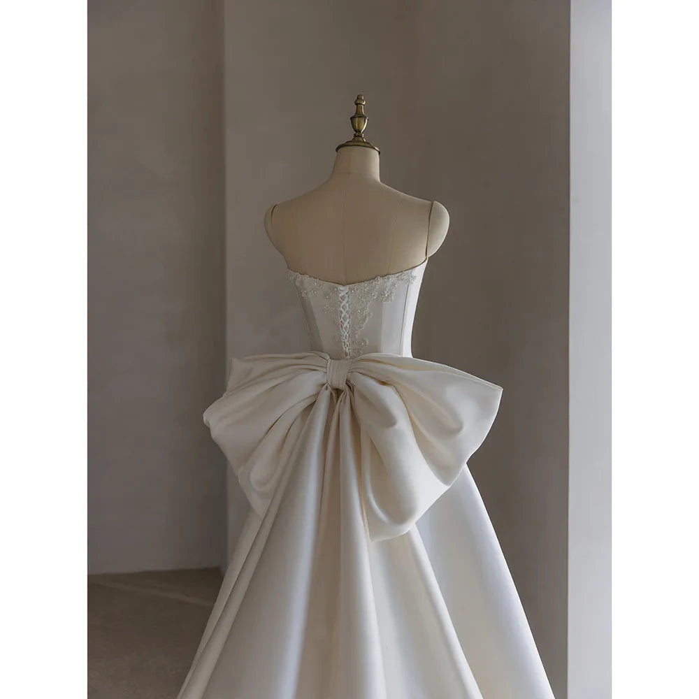 Low Price Sales are Limited Boutique HOT SALE Luxury Satin Bride Strapless Satin Bridal Gowns Large Size S-5XL  Bow Wedding Luxury Dresses