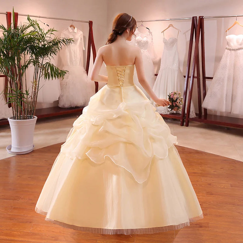 BEST PRICE White/Champagne/ Red Color S-6XL Plus Size Elegant Sweetheart Strapless Wedding Dress Beaded Belt Ruffled Organza Ball Gown Wedding Evening Prom Luxury Dress