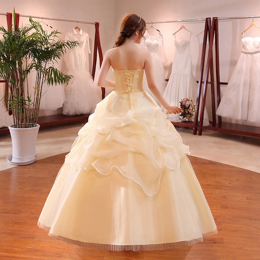 BEST PRICE White/Champagne/ Red Color S-6XL Plus Size Elegant Sweetheart Strapless Wedding Dress Beaded Belt Ruffled Organza Ball Gown Wedding Evening Prom Luxury Dress