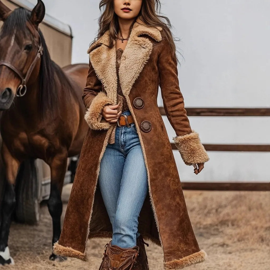 S-3XL Plus Size Winter Fashion Women's Single Breasted Long Fleece Jacket with Integrated Fur-Lining Thickened  Ladies Long Plush Coat Winter Clothing Supplies