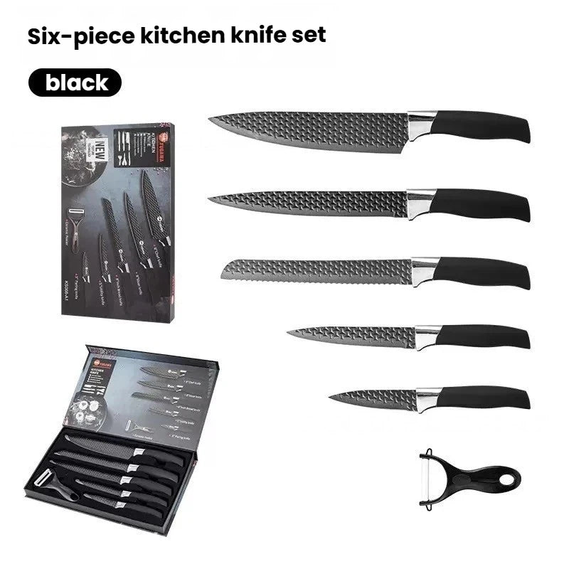 Top Quality NEW 6 PCS Japanese Set Stainless Steel Kitchen Knife Accessories Set Household Meat Cleaver Knife Gift Box Set Kitchenware Supplies for Outdoor Barbeque Camping