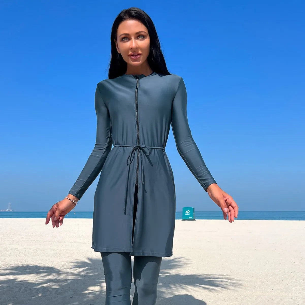 NEW Arrivals Islamic Clothing Solid Color Ladies Long Sleeve Swimming Muslim Top and Long Legging Swimwear Set Muslim Swimming Suit Women Modest   Summer Bath Muslims Summer Beachwear Apparel Suits
