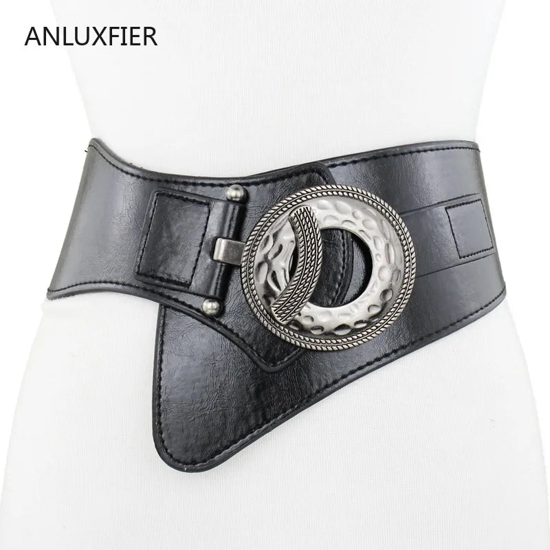 NEW Arrivals Lady Luxury Real Leather Dress Belt Female  High Elastic Wide Belt Women's Retro Decorative Down Jacket Belts Leather Waist Cover Waistband Girls Ladies Luxury Fashion Apparel Accessories Supplies