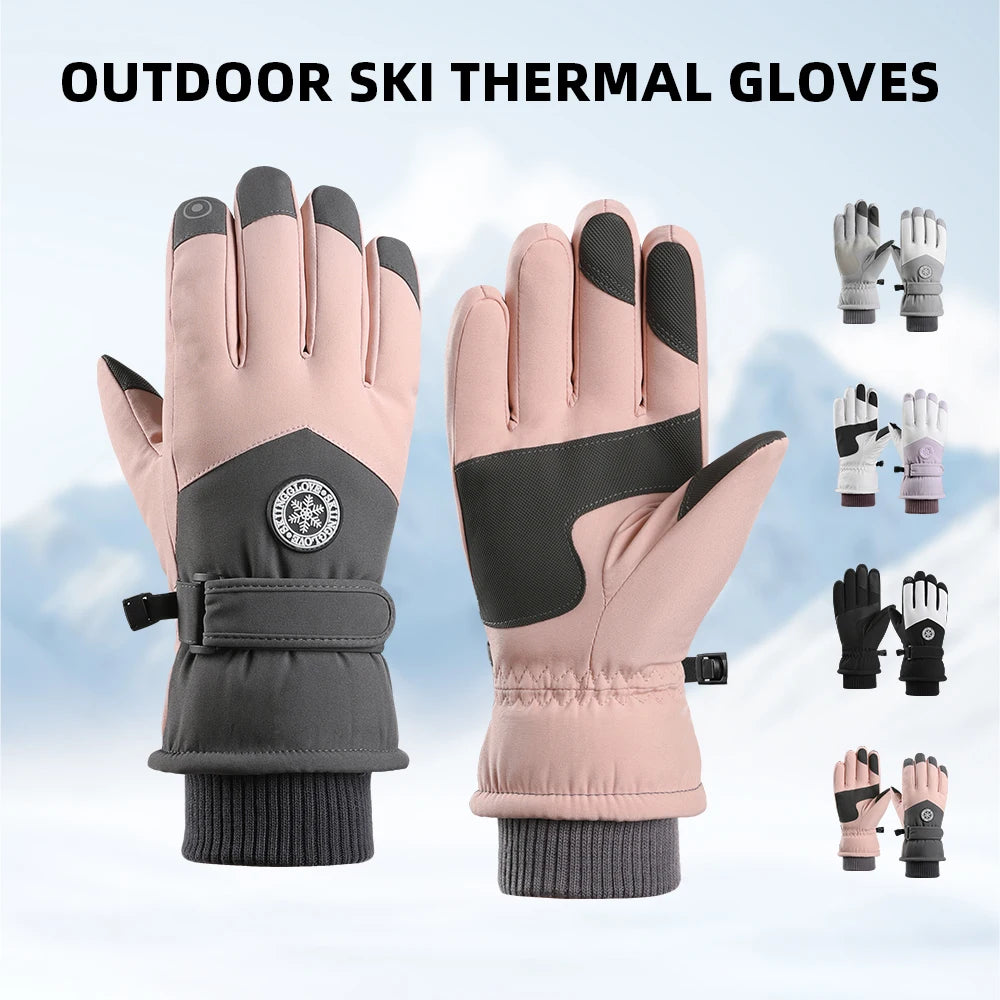 Purple/Black/Dark Gray Color Women Professional Ski Gloves Waterproof Windproof Thick Fleece Lined Touch Screen PU Anti Slip Mountaineering Skiing Durable Warm Design