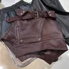 100% Sheepskin Real Genuine Leather Asymmetrical Mini Skirt Black/Burgundy/Pink Color S-3XL Plus Size Fitted Leather Skirt with Belt Women's Real Leather Skirt Autumn Spring Women Luxury Apparel Accessories