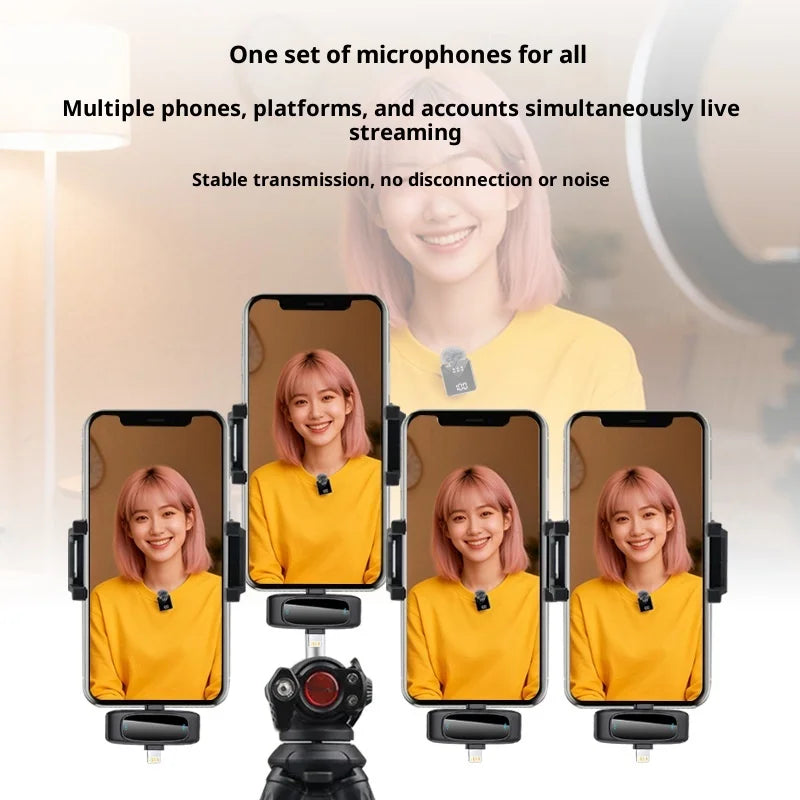 4 in 1 Wireless Lavalier Microphone Set with Power Digital Display, Noise Reduction Clip-on Mic for Live Streaming Phone TikTok YouTube Video Creation  Professional Microphones Set