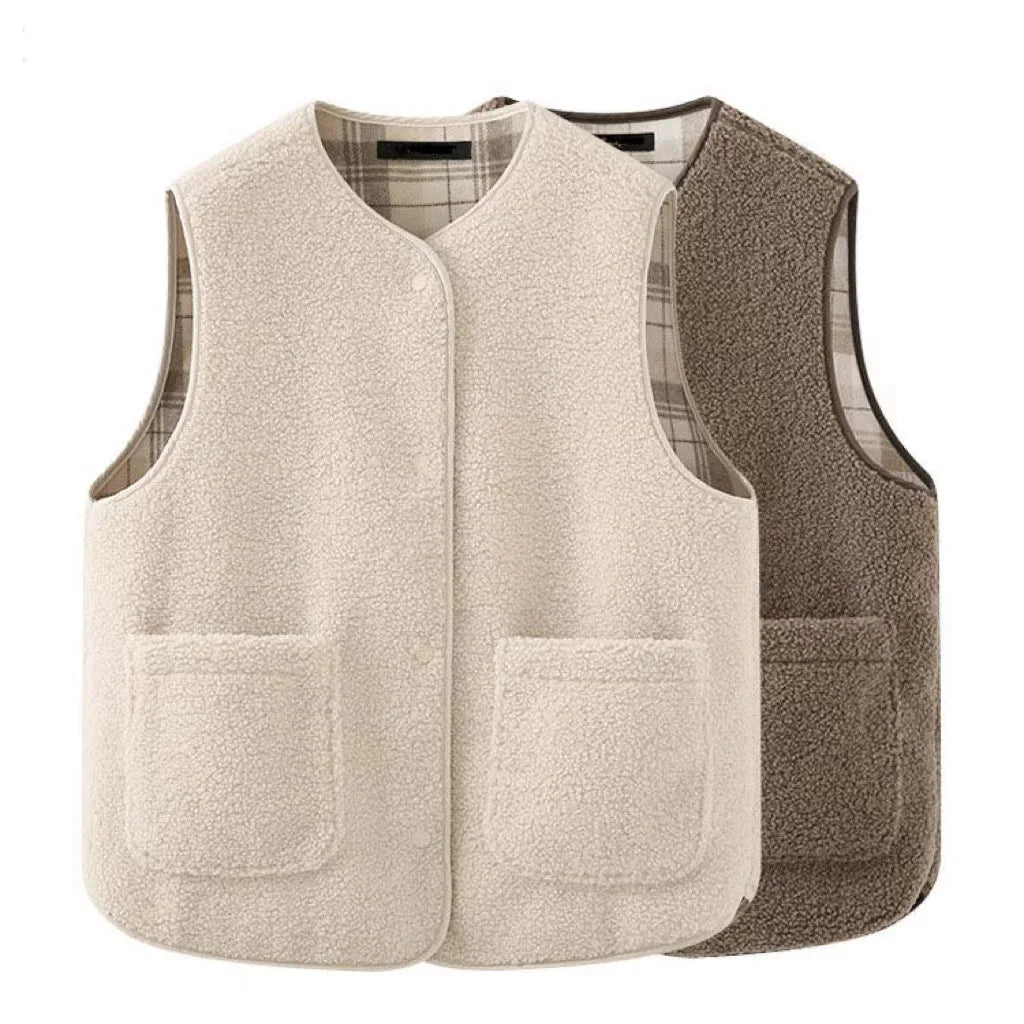 8 Colors New Autumn Winter Warm Two Sided Fleece Vest Jacket Home Wear Pullover Blouses Clothes New Fashion Round Neck Clip Wool Vest Women Clothing Supplies