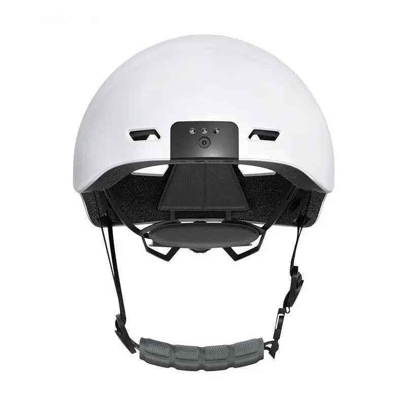 Smart Bike Recording Helmet with LED Light Bluetooth Speaker Turn Signal Cycling Safety Helmet White and Black Color