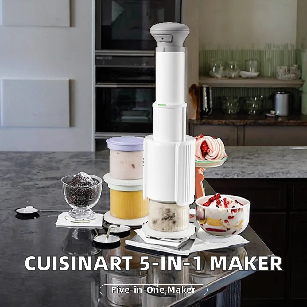 Cuisinart Fast Freeze 5-in-1 Ice Cream/Sorbet/Gelato/Shaved Ice/Mixed Frozen Desserts Professional Maker 1L Capacity 1-Year Warranty Compact Home Appliances Supplies