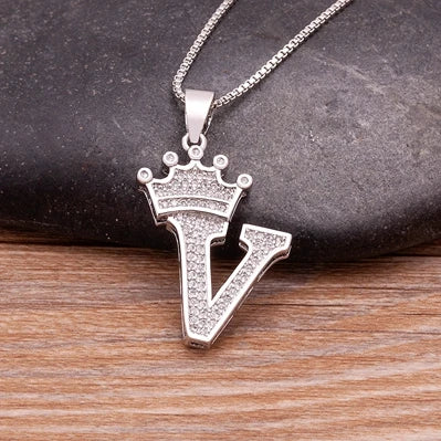 Hot Sale A-Z Letters Crown Pendant Initial Alphabet Necklace For Women Men Accessories Name Jewelry  Party Birthday Gifts