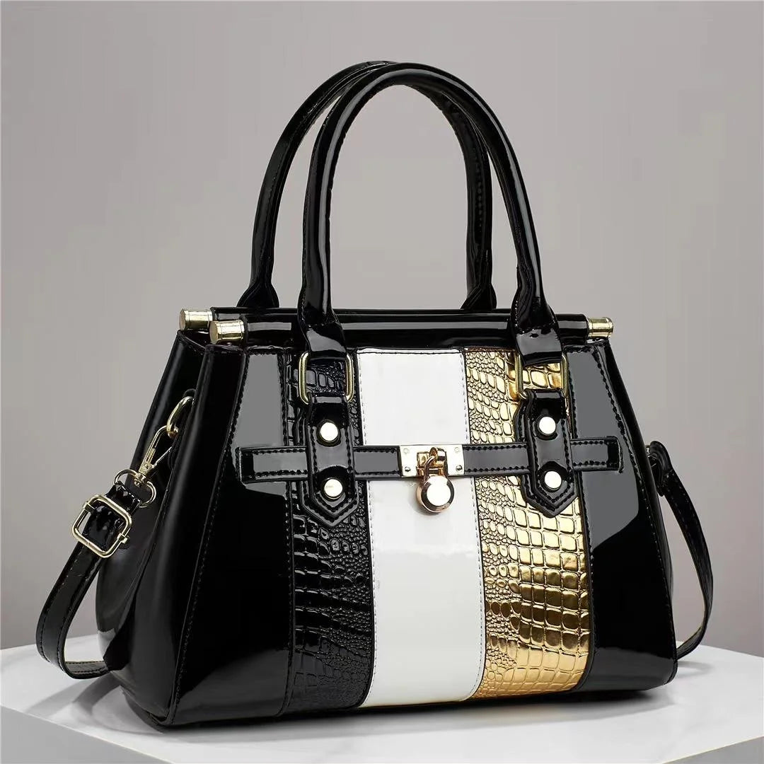 8 Colors Luxury Female Handbag Fashion Patent Leather Zippered Closure Woman's Shoulder PU Bag Polyester Lining Portable Embroidery Bags Ladies Apparel Accessories