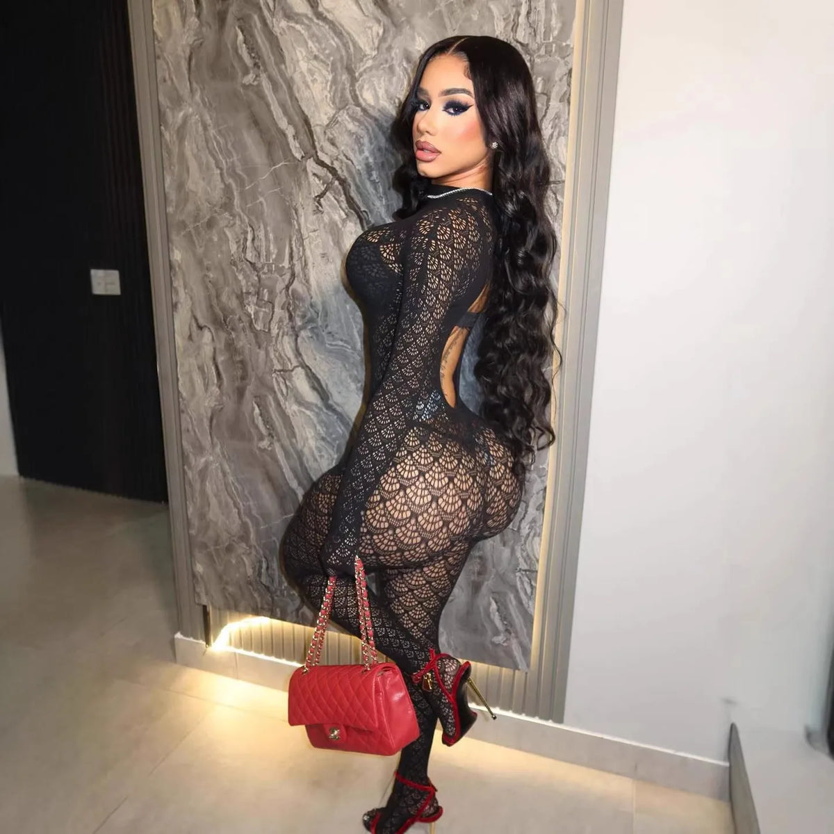 3 Colors Sexy Fashion Women's Hot Clothing Boutique Gala See Through Jumpsuits Sexy Night Club Evening Beach Party Wear Long Sleeve Backless One Piece Jumpsuit Ladies Sexy Apparel Supplies.