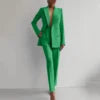 Boutique HOT SALE 2 PCS Set 5 Colors S-2XL Elegant Slim Office Lady Business Night Dinner Evening Party Luxury Blazer Set Women's V-Neck Solid Patchwork Button Long Sleeve Suit