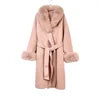 HOT SALE (Few Units Left) 5 Colors Small & Medium Size Luxury Cashmere & Wool New Autumn Winter Removable Real Natural Fox Fur Collar Cuffs Trench Jacket Women Long Belted Woolen Blend Cashmere Coat Ladies Winter Luxury Appar