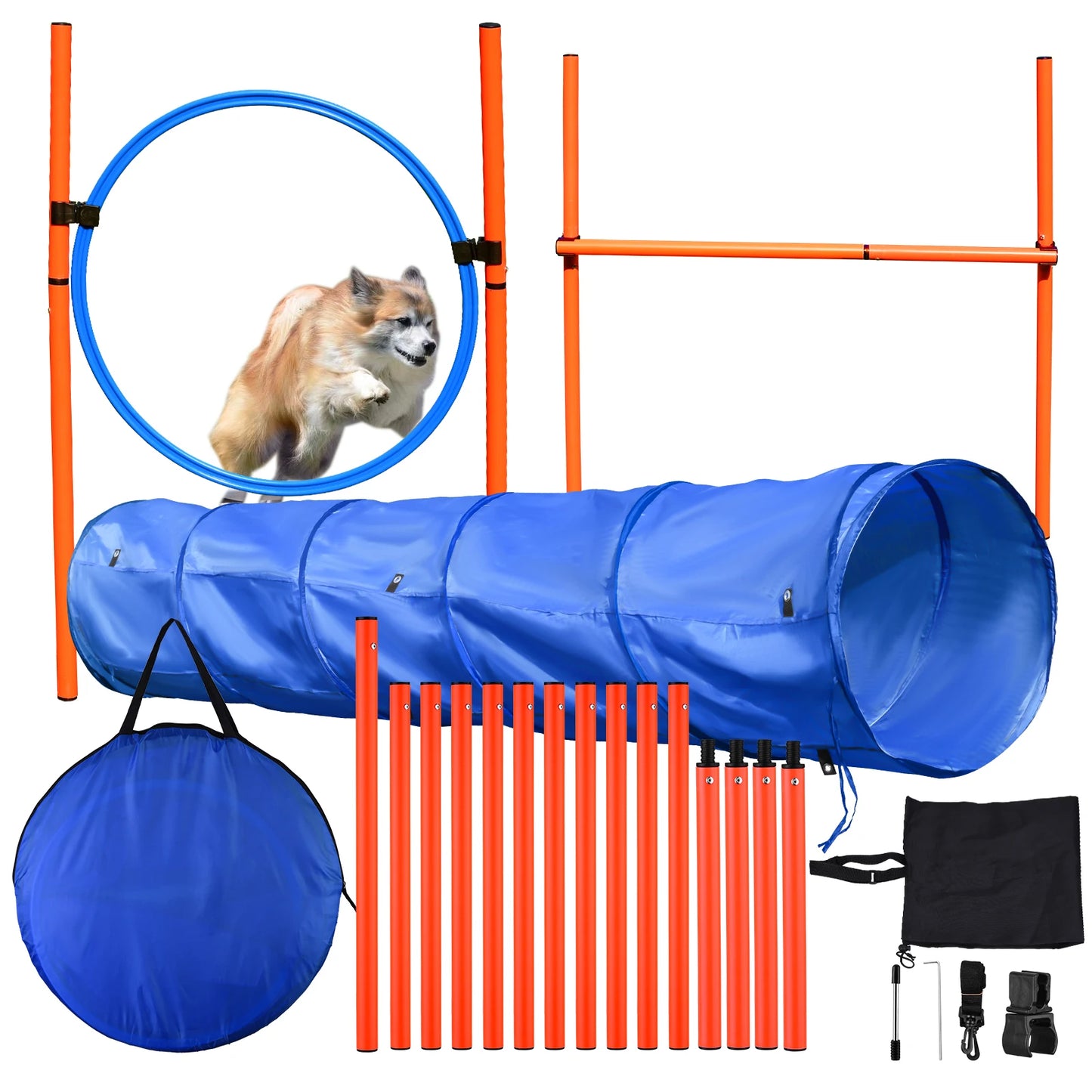 Dog Agility Obstacle Kit Agility Dog Course Dog Tunnel Jump Ring, Jump Pole, Weave Pole For Outdoor Agility Training For Dogs