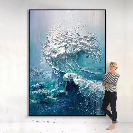 100% Hand-Painted Villa Home Living Room Hotel Decoration Abstract Seascape Watercolor Pure Handcrafted Modern Texture 3D Wall Art Canvas Home Gallery Decoration Supplies