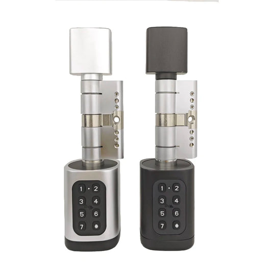 Home Office Aluminum Alloy Bluetooth APP Control Keypad Black/Silver Cylindrical Lock with 30 to 30 Millimeters Lock Tongue Two Keys for 35-45mm Door Thickness