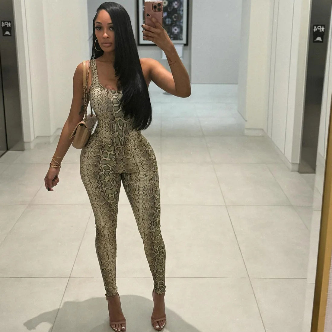 2 PCS Set Spring Summer Sexy Women's Snakeskin Backless Bodysuit and High Waist Ankle-Length Pants + Tops  Animal Print Loose Fit Night Clubwear Evening Beach Party Women Sexy Apparel Supplies