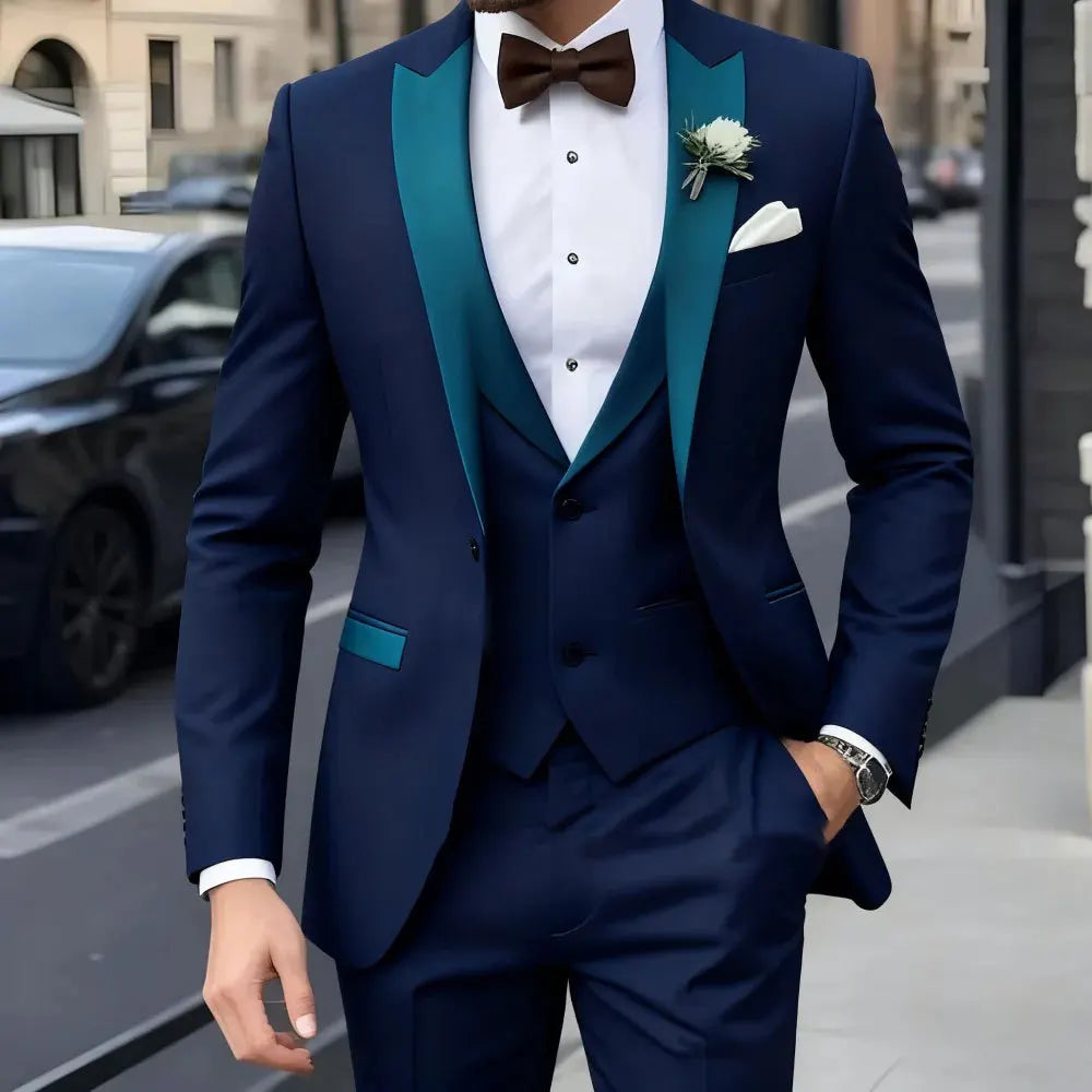Father of Bride 3 PCS Luxury Set S-3XL Plus Size 8 Colors Elegant Brown Men's Suit Jacket Pants Vest Formal Night Business Dinner Wedding Evening Prom Party Men Striped Suit Groom Wedding Buckle Suit Gentleman Luxury Apparel