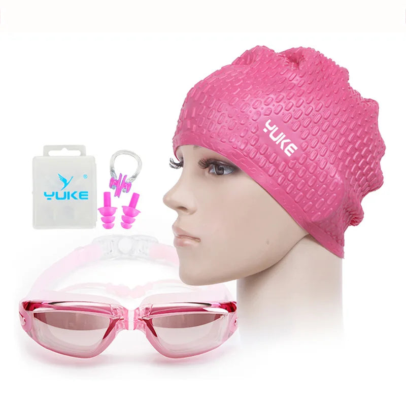 Swimming cap Men women prescription goggles myopia Silicone natacion Waterproof hat piscina diving earplug set Diving glasses