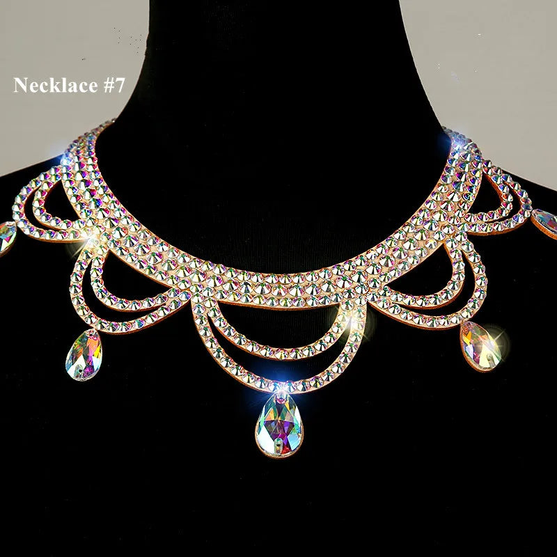 NEW Arrivals 18 Patterns Luxury Belly Dance Sparkle Necklace Jewelry Competition Dancer Accessory Shine Dancing Necklace Stage Performance Costume Egypt Show