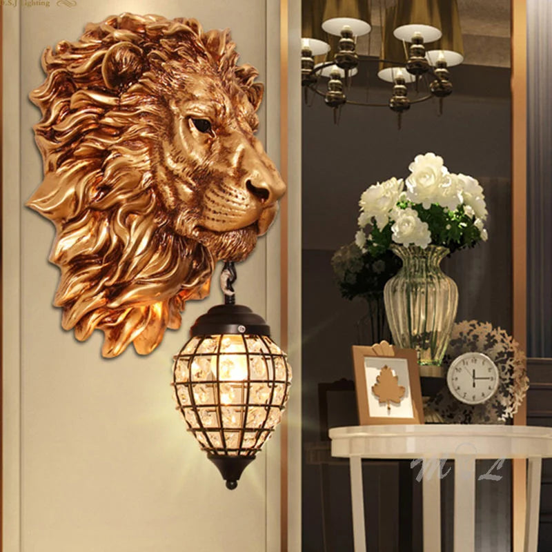 Villa Home Luxury Art Creative Decoration European Retro Lion Head Indoor Art Decor Wall Lamp Living Room Internet Famous Bar Restaurant Corridor Decoration Lighting Fixture