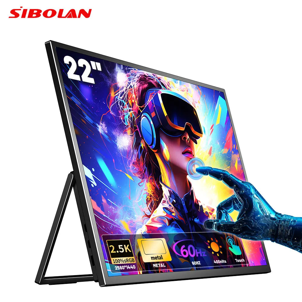 22' Inch Portable Touch Screen Monitor 2.5K Foldable IPS  Extra Screen for Laptop Switch Xbox Monitor Large Portable Monitor Business Office Home Computer Tools Electronics Supplies