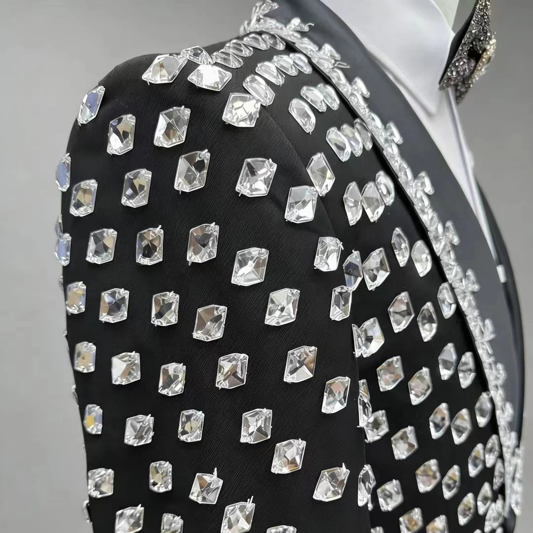 Boutique Gala HOT SALE 3 PCS Set Xs-3XL Plus Size Luxury Men's TR Tuxedo Single Breasted Rhinestones Crystal  Wedding Suit for Formal Groom Prom Evening Business Parties Red Carpet Celebrities Luxury Apparel Supplies