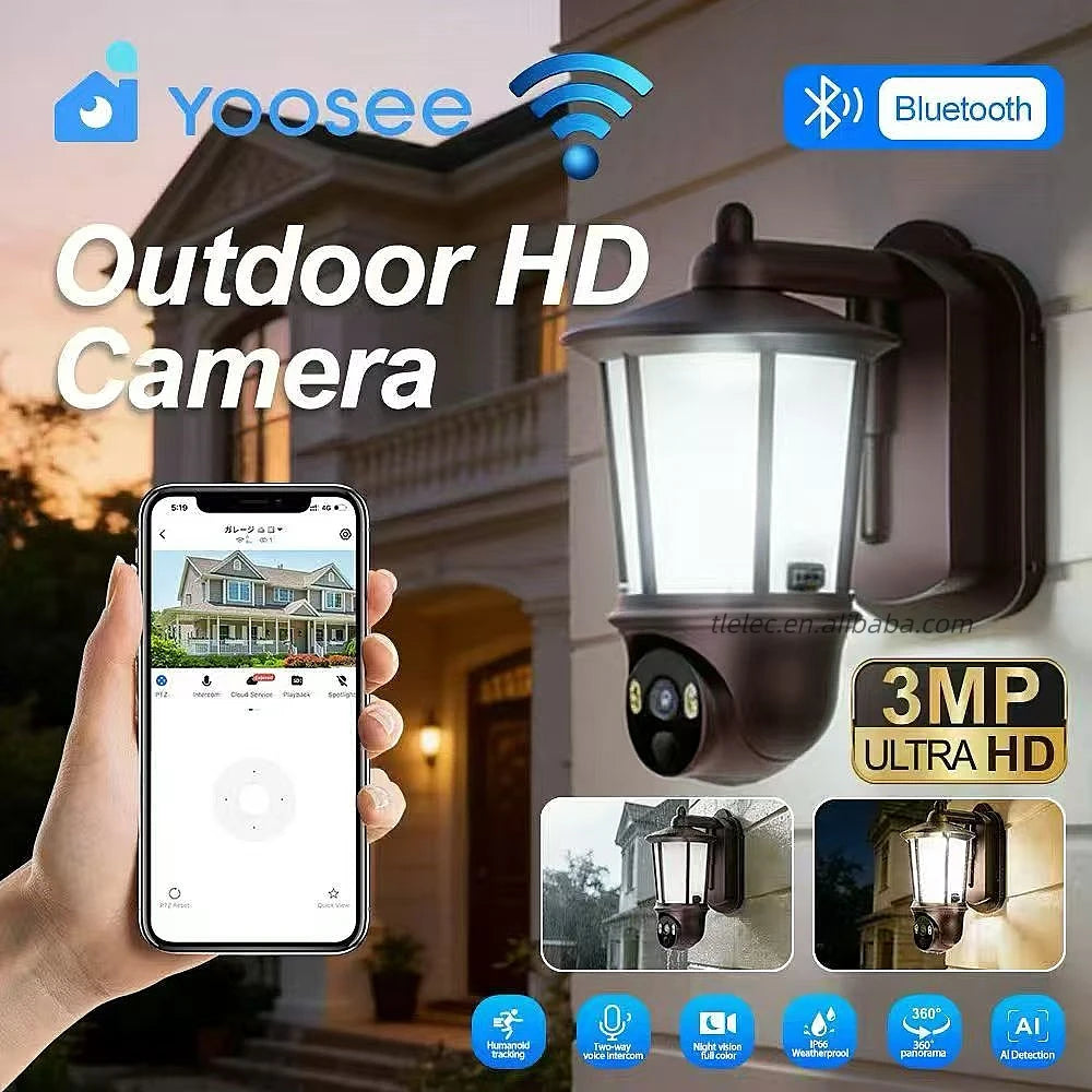NEW Arrivals Home Villa Floodlight AI Camera 3MP HD Wi-Fi Smart Security PTZ IP  360 Degree Panoramic Two-Way Intercom Outdoor Garden Light Camera Home Security Supplies