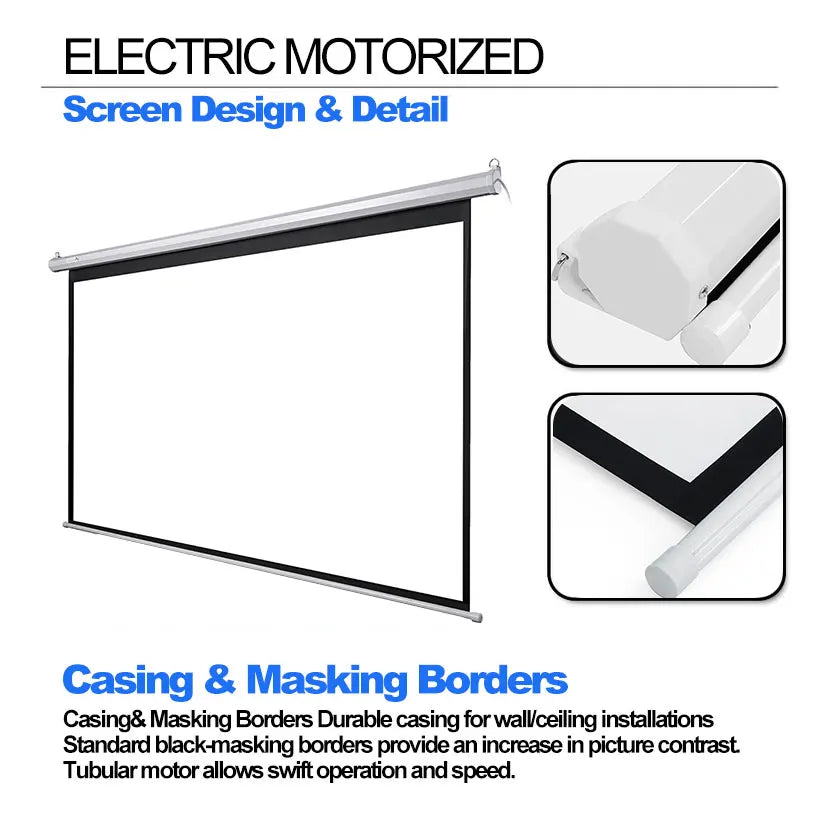 Automatic Lifting Electric Top Quality Remote Control Projector Screen 92 Inch White Fiberglass Ceiling and Wall Mounted Installation Indoor Outdoor Movies Music Home Theater Business Meeting Automatic Screen