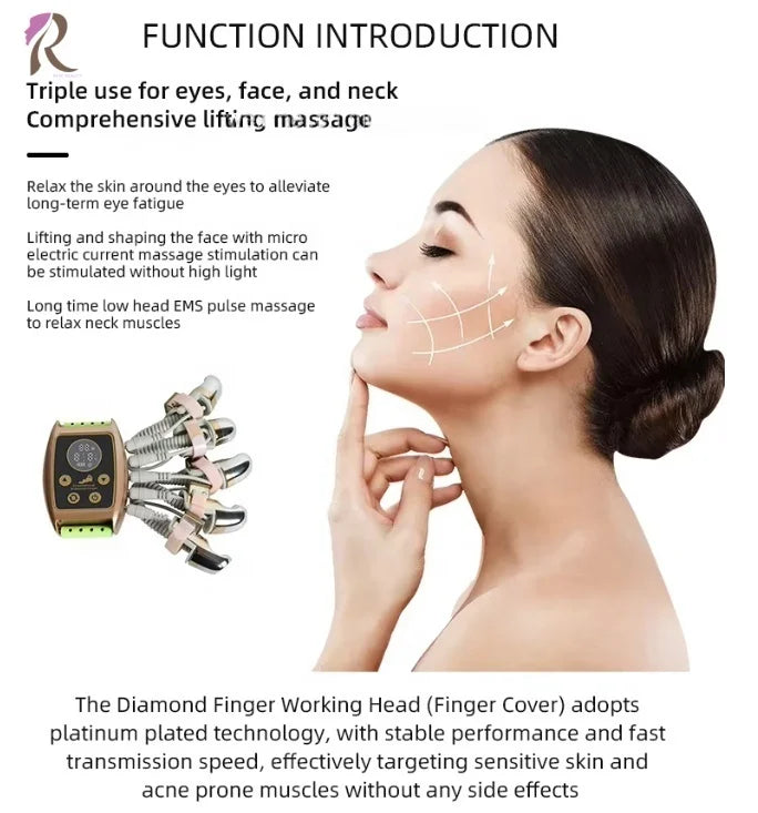 NEW Technology Portable Gravitational Diamond Finger Massager DC5V Lithium Battery Wireless Facial Neck Massage Skin Tightening Anti-Wrinkle Anti-Aging Rejuvenation System Machine Women Skin Care Supplies