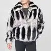 New Design S-3XL Plus Size Men's Winter Fur 100% Chinchilla & Red Color Jacket Casual Fashion Real Rex Rabbit Fur Overcoat with Long Zipper Real Fur Coat Bomber Style Men Luxury Apparel Supplies