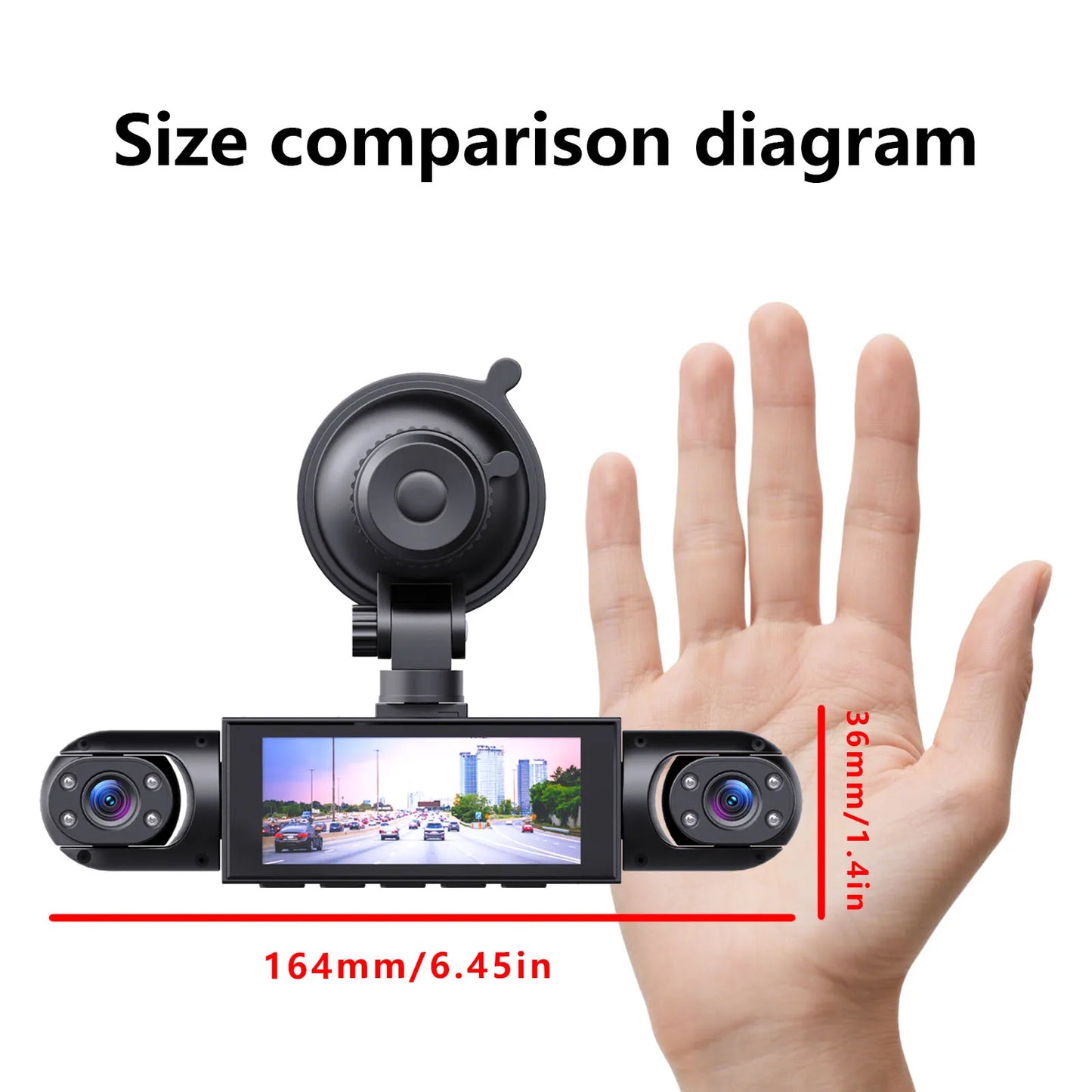 180* Full View Human Motion Detector 1080P HD Car Wireless Dashcam System 3.0" 4 Lens MicroSD Wi-Fi Night Vision DVR with Motion Detection Reversing Visibility Vehicle Security System