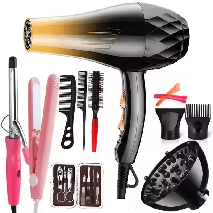NEW Set Professional 6 in 1 Salon Hair Dryer Brush Electric Styler Custom Logo Concentrator Nozzle New Hot Air Brush Curly Straightener Combs Plastic Material Hair Salon Supplies